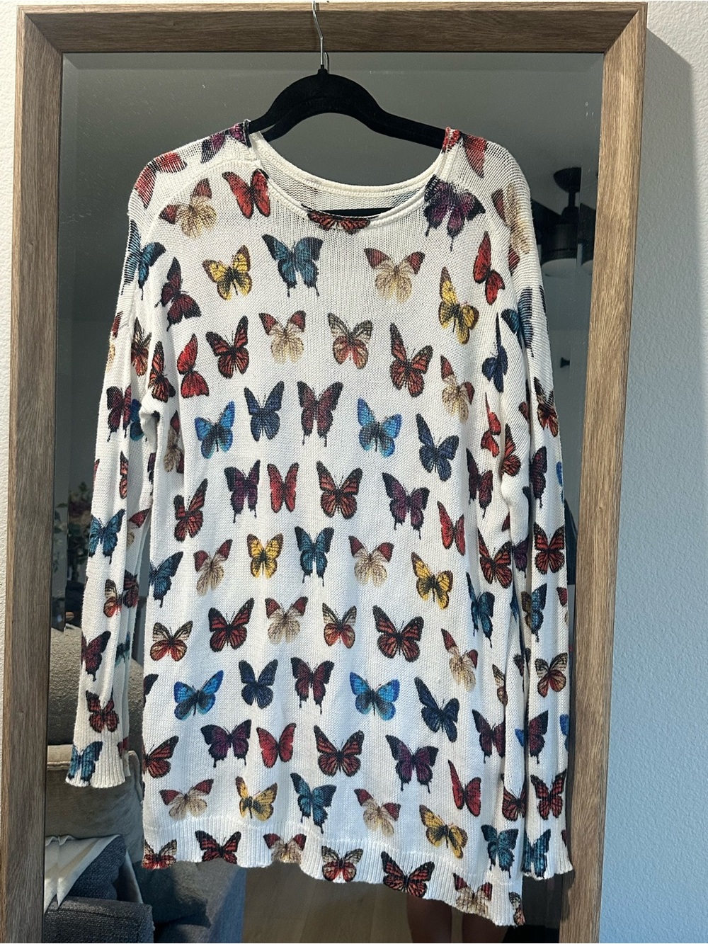 Show Me Your MuMu White Long-Sleeve Butterfly Print Top